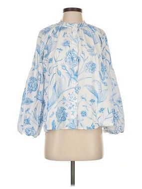 Blue Floral Button-Front Peasant Blouse - Women's Relaxed Top